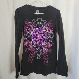 FRZ Tee Long Sleeve Mandala Silver Glitter Twee Lg 12/14 Cotton Quirky Indie Y2K